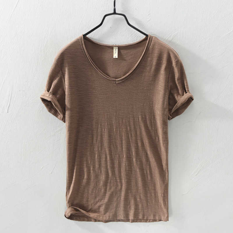 Summer Men linen cotton t shirt men short sleeve V-neck breathable soft Loose Thin white t-shirt men Asian size M-XXXL 201 Y0809