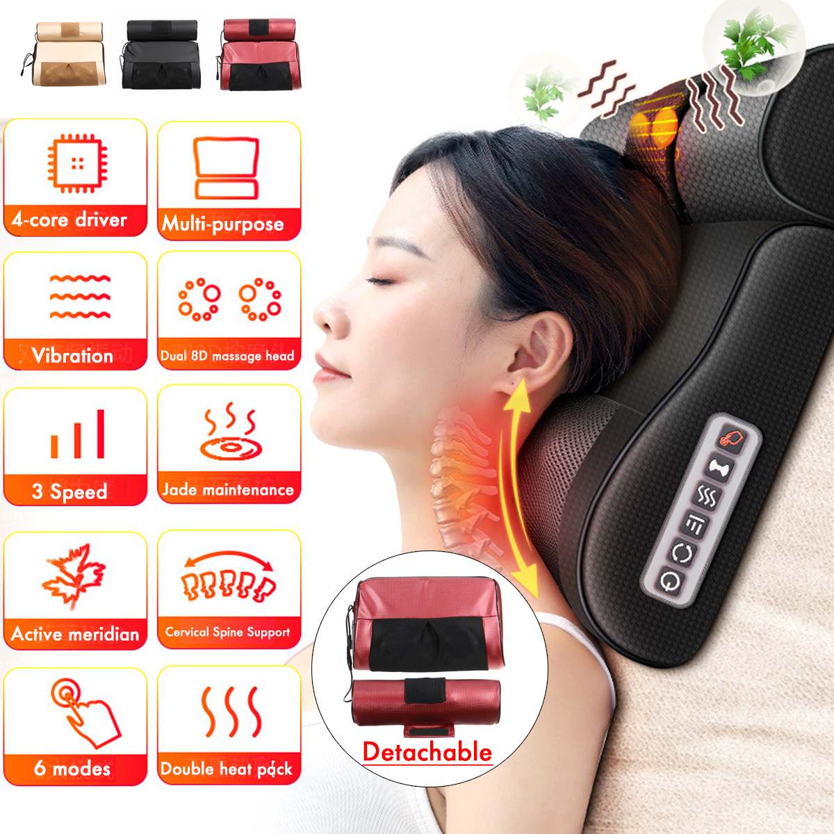 

6 Modes Relaxation Massage Pillow Vibrator Shoulder Back Whole Body Heating Kneading therapy pillow shiatsu Neck Massager