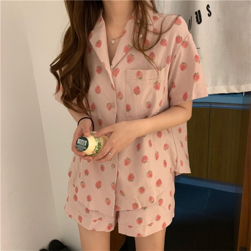 Summer Women All Match Shorts Printed Strawberries Homewear Chic Sweet Oversize Loose Casual Pajamas Sets 210525, Yellow
Summer Women All Match Shorts Printed Strawberries Homewear Chic Sweet Oversize Loose Casual Pajamas Sets 210525, Yellow
