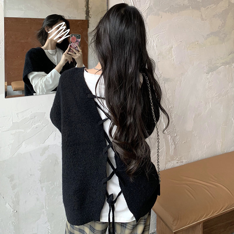 2021 korean preppy style V-neck back sexy lace up vest sweaters womens loose knitted sweaters and pullovers (C9873), White;black
2021 korean preppy style V-neck back sexy lace up vest sweaters womens loose knitted sweaters and pullovers (C9873), White;black