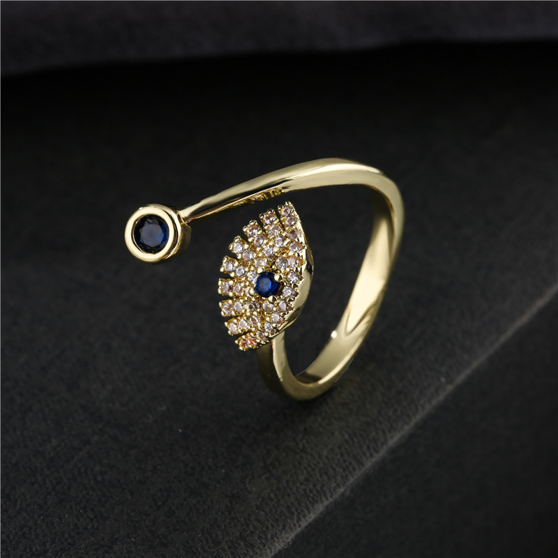 S2458 Fashion Jewelry Evil Eye Ring Women's Inlaid Zircon Opening Adjustable Blue Eyes Rings