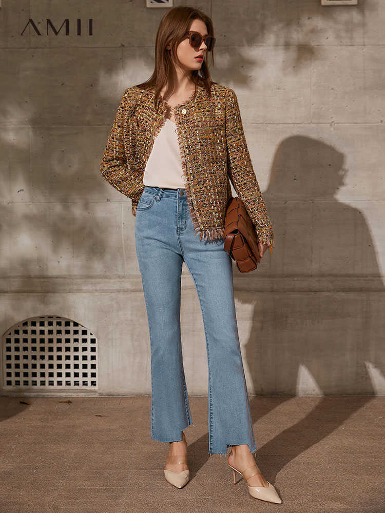 Minimalism Spring Summer Causal Jeans For Women Fashion High Waist Irregular Hem Pants Women's 12130046 210527