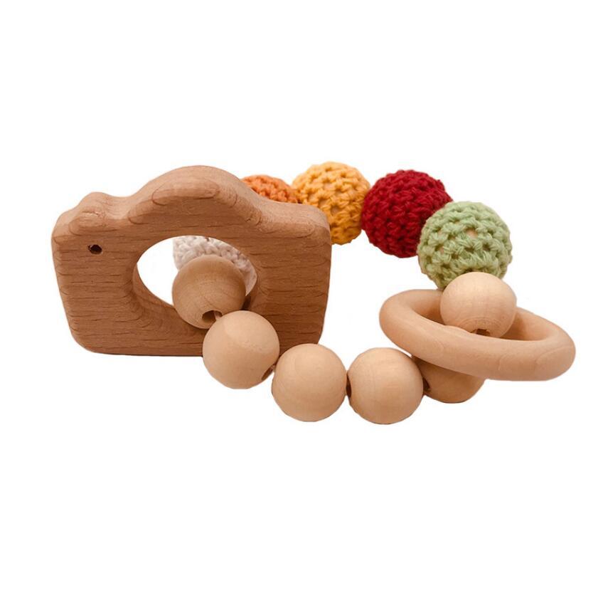DIY Baby Molars Toy Building Blocks Animal Bracelet Log Natural Non Toxic Beads Crochet Wool Beadss Bracelet Babys Wooden Teether