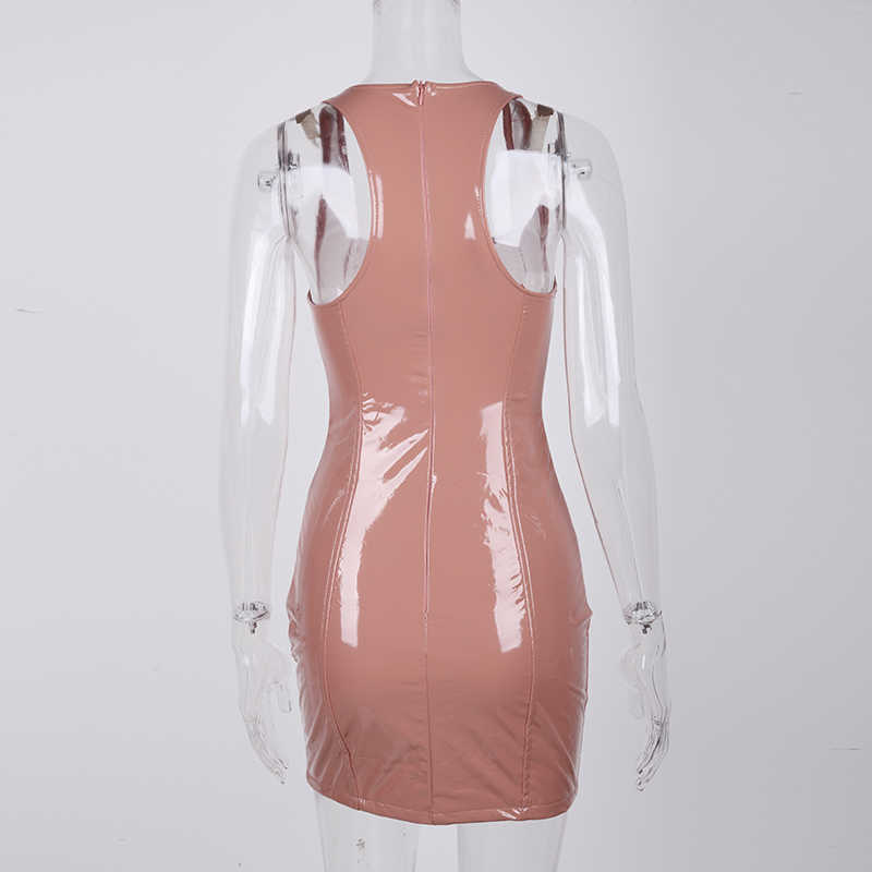 Colysmo Summer Dress Red Elastic PU Leather Backless Women Party Bodycon Sexy Club Wear Robe Femme Neon es 210527