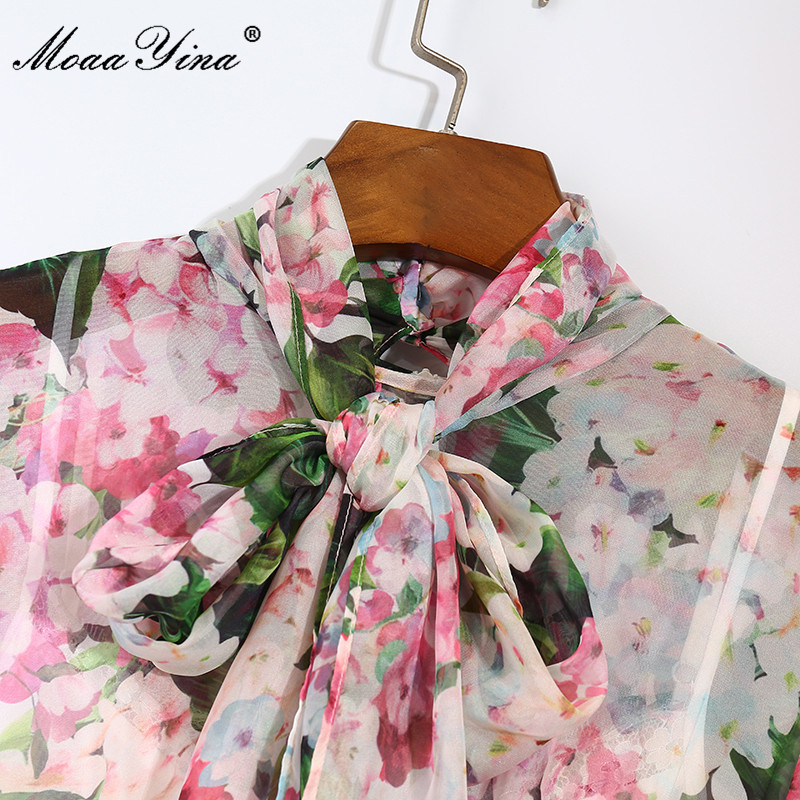 Fashion Runway Summer Chiffon Dress Women Lantern Sleeve Floral print Vintage Ladies Loose Midi 210524