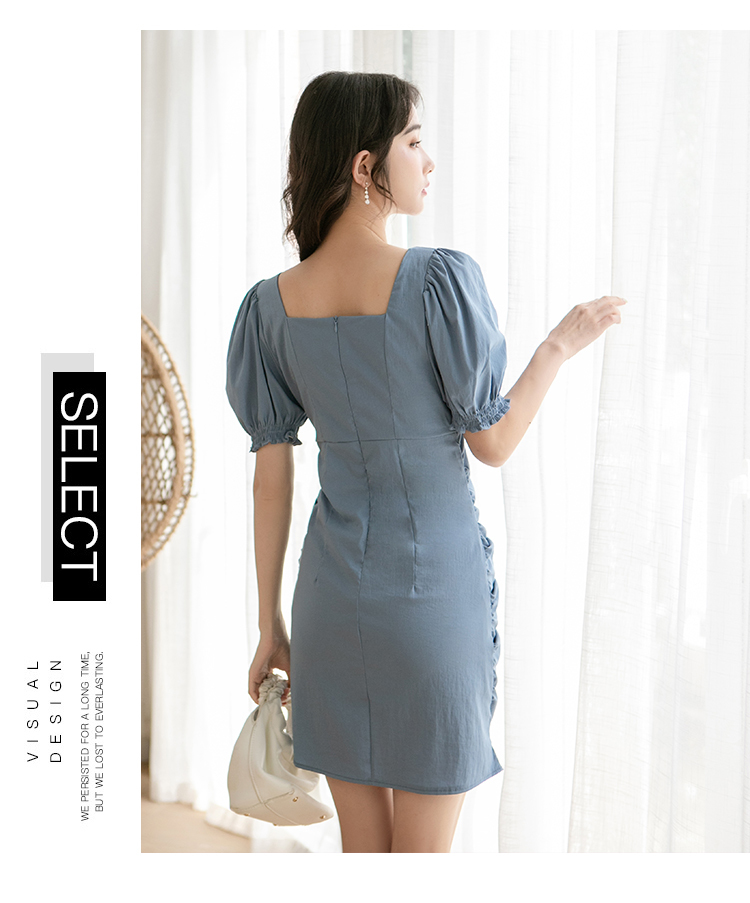 Elegant Fashion Ruched Drawstring Bodycon Mini Dress Summer Women Square Collar Slim Waist Vintage Vestidos 210519
