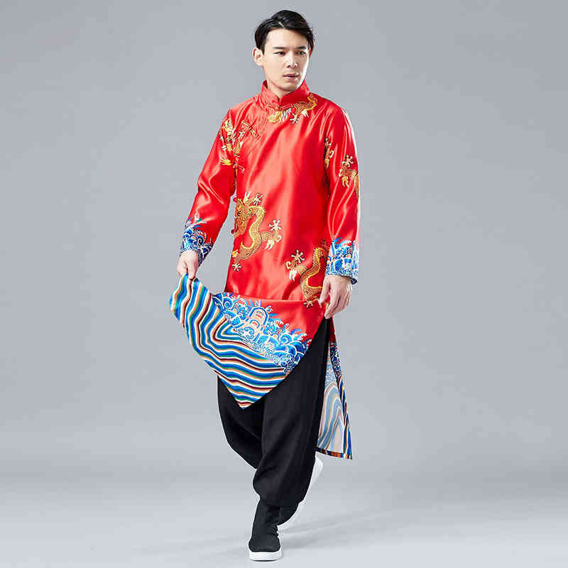 IEFB Spring Dragon Button Up Long Shirt Chinese Style Robe&gown Men's China Button Cardigan National Clothing 9Y5199 210524