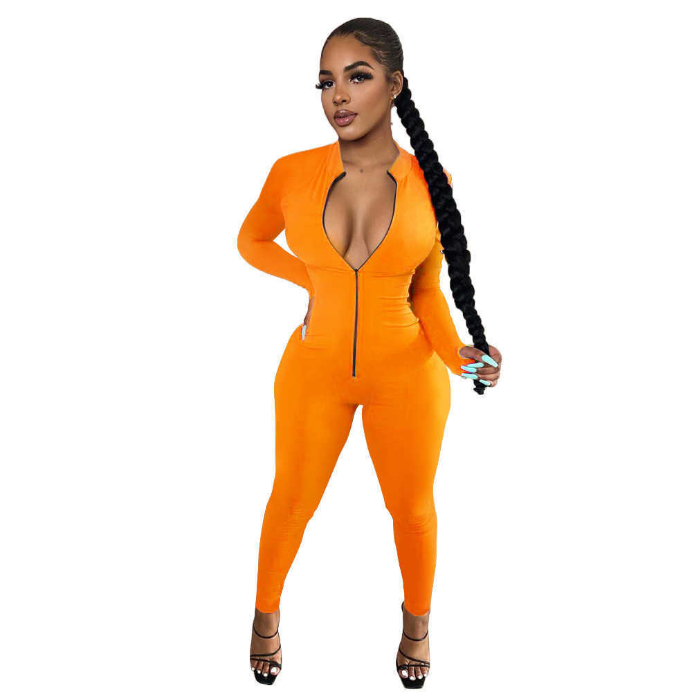 Designers Women Clothes 2023 popular women wear solid color long sleeve Slim Fit zipper Jumpsuit pants