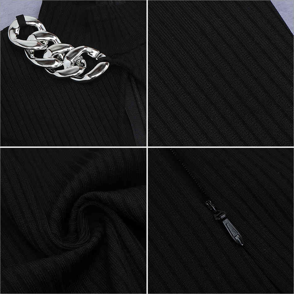 Winter Black Full Sleeve Bodycon Bandage Dress Women Sexy Hollow Out Chain Celebrity Evening Runway Party Dresses 210423