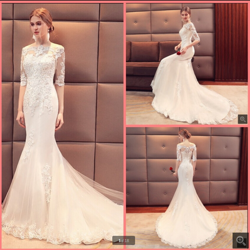 Robe de Mariage white mermaid country wedding dress vintage off the shoulder half sleeve modest bride dresses court train corset appliques elegant bridal gowns, Champagne
Robe de Mariage white mermaid country wedding dress vintage off the shoulder half sleeve modest bride dresses court train corset appliques elegant bridal gowns, Champagne