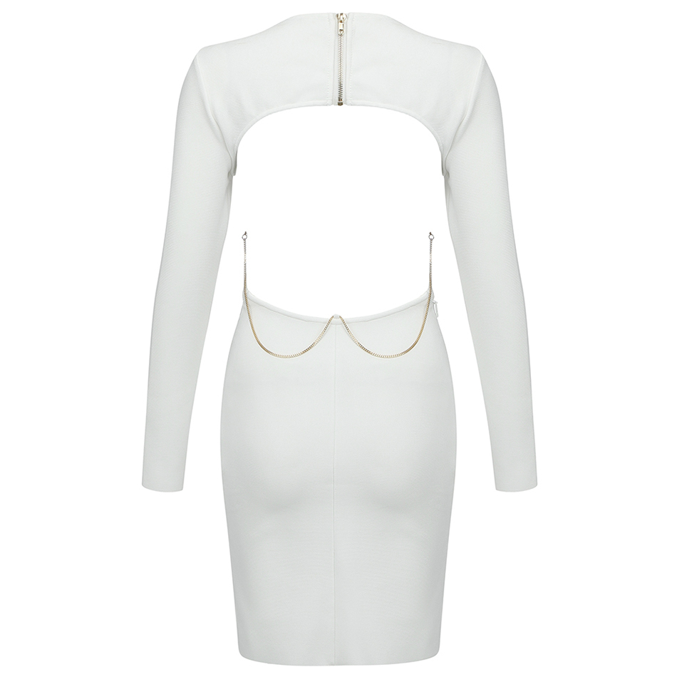 Free Women White Bandage Dress Sexy O-neck Long Sleeve Bodycon Halter Celebrity Club Party Mini Vestidos 210524