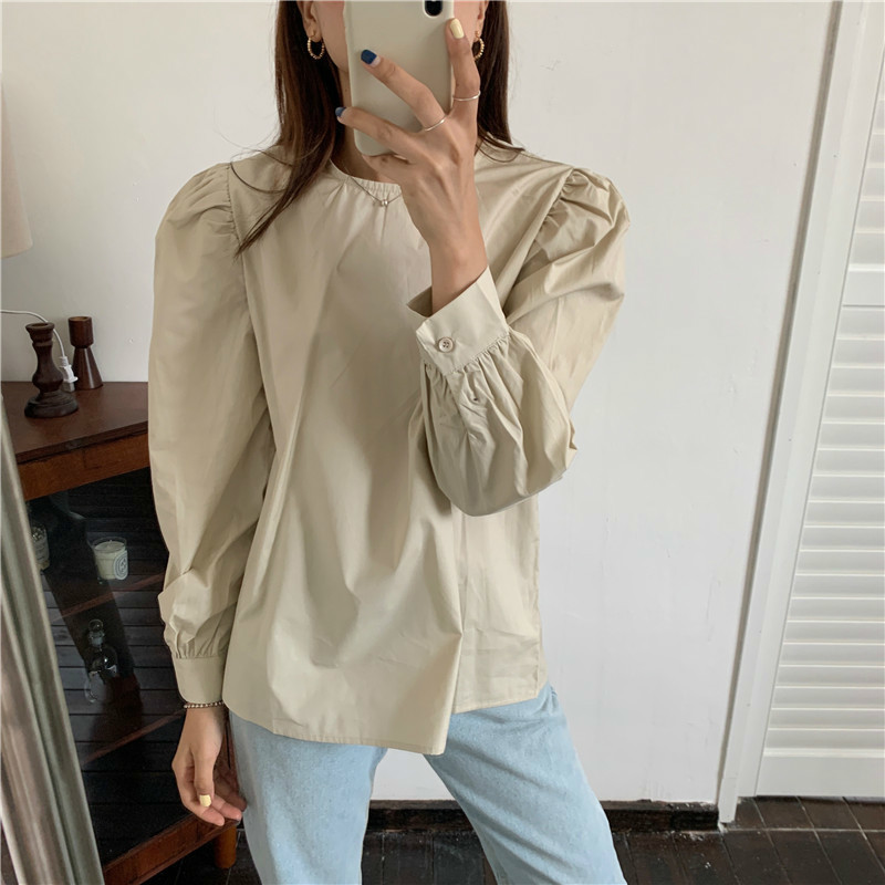 Nomikuma Autumn 2 Pieces Blouse Sets Puff Long Sleeve O-neck Pullover Blouse + Short Sling Vest Korean Women Outfits 6C924 210427