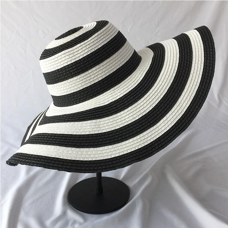 Wide Brim Hats Women's Summer Hat Flat Top Black White Zebra Pattern Sun Protection Cap Female Foldable Beach Straw