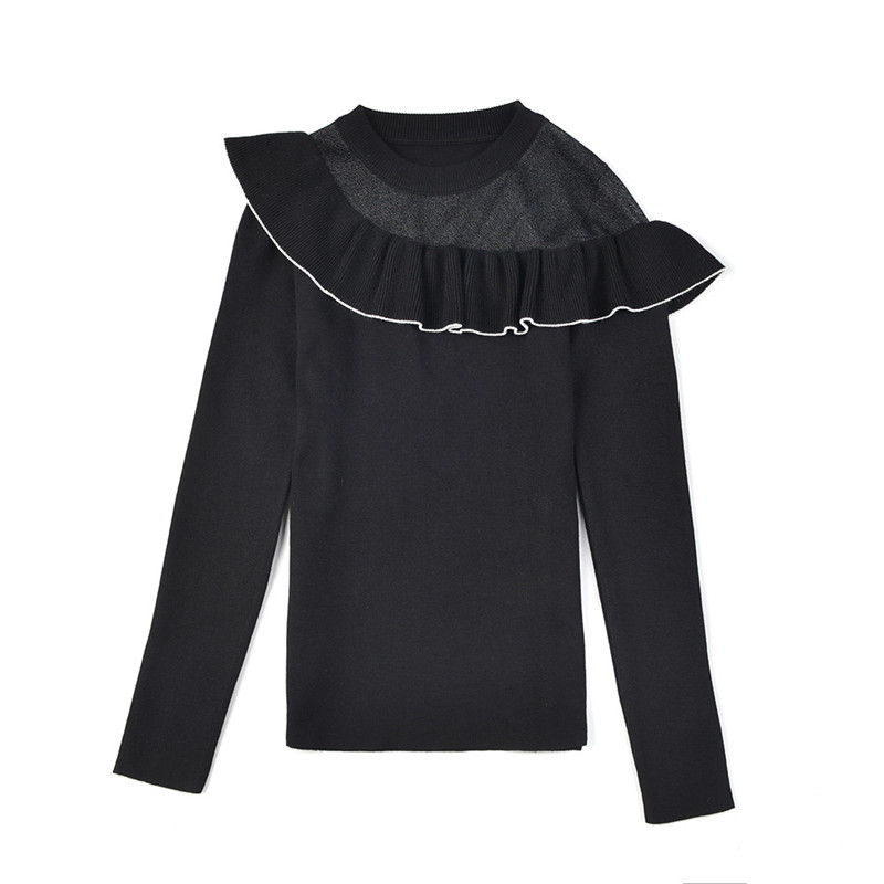 Winter Women Sweater Korean Knitted Warm Tunic Long Sleeve Black Sexy Pullover Casual Lace Mesh Cashmere Jumper 210428