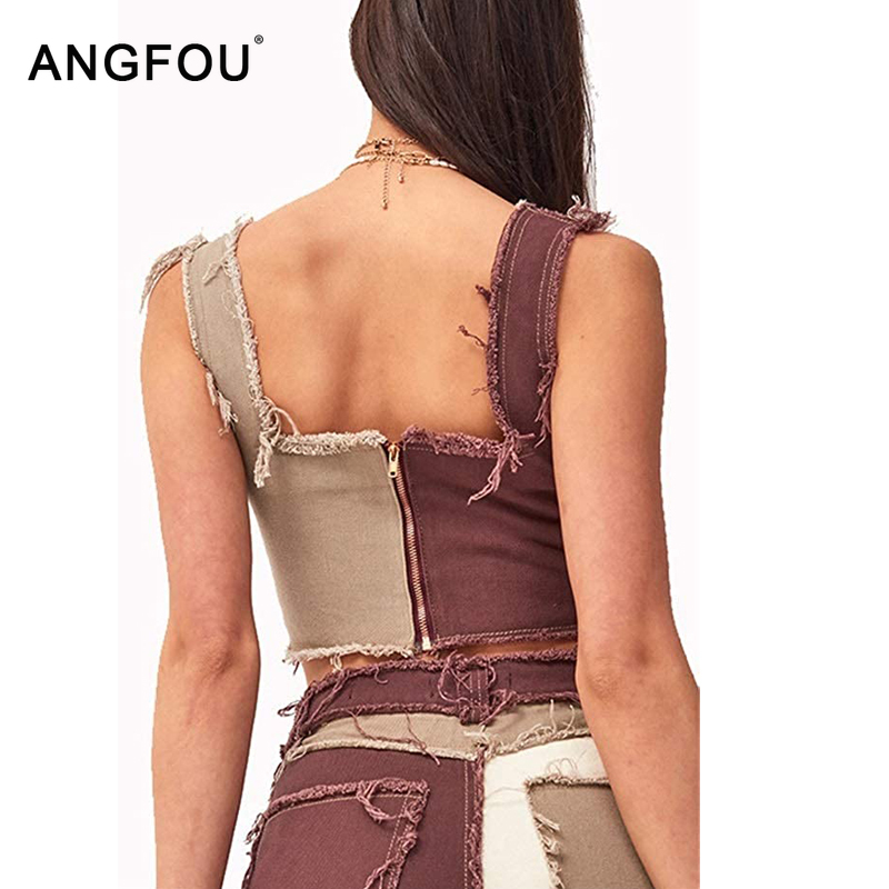 Fashion Ladies Patchwork Vest Summer Sleeveless Denim Vest Cropped Woman Sexy Clothes Women Short Tank Club Denim Top 210515