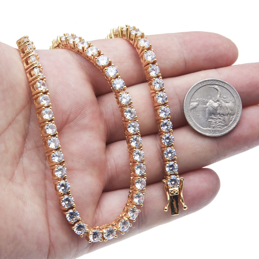 Mens Bling Zircon Iced Out Tennis Gold Chain Necklaces Fashion Hip Hop Jewelry Necklace 5mm