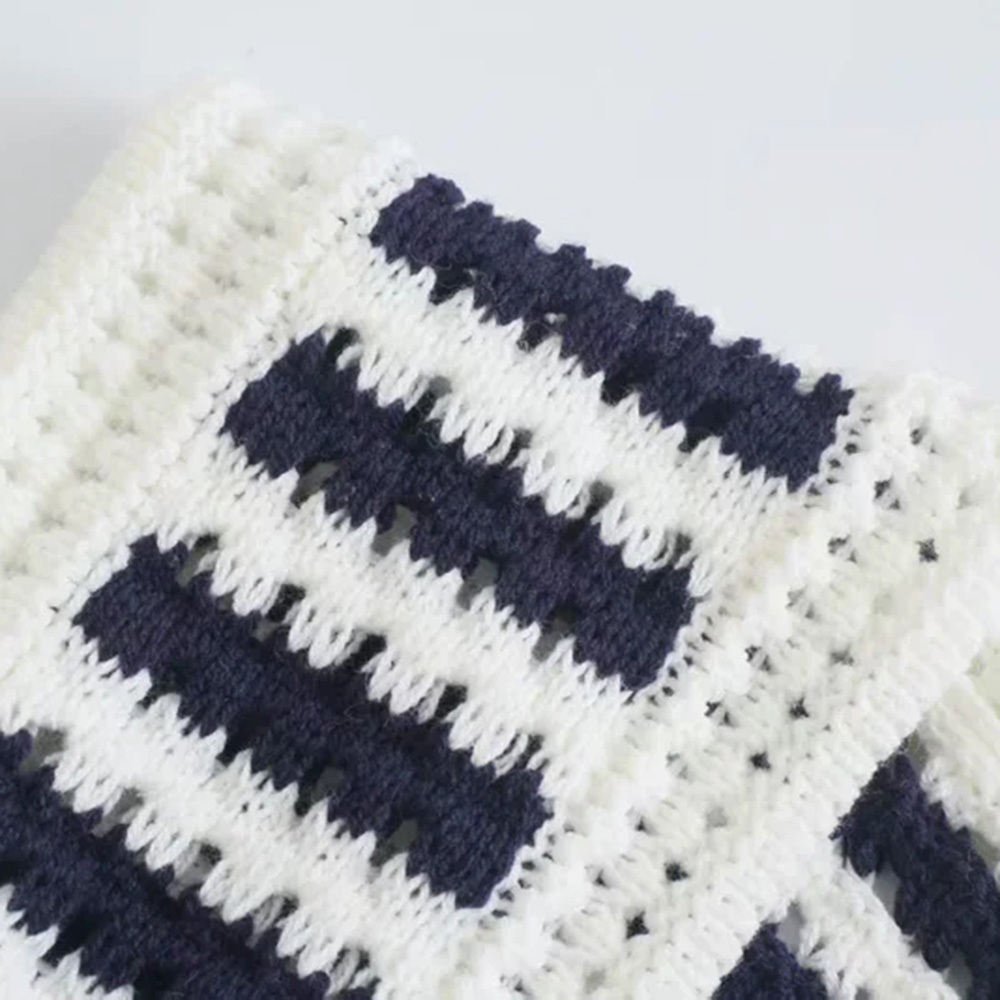 BBWM Women Sweater Vest White Navy Striped Knitted Vest Female Summer Cropped V-Neck Waistcoat Tops 210520