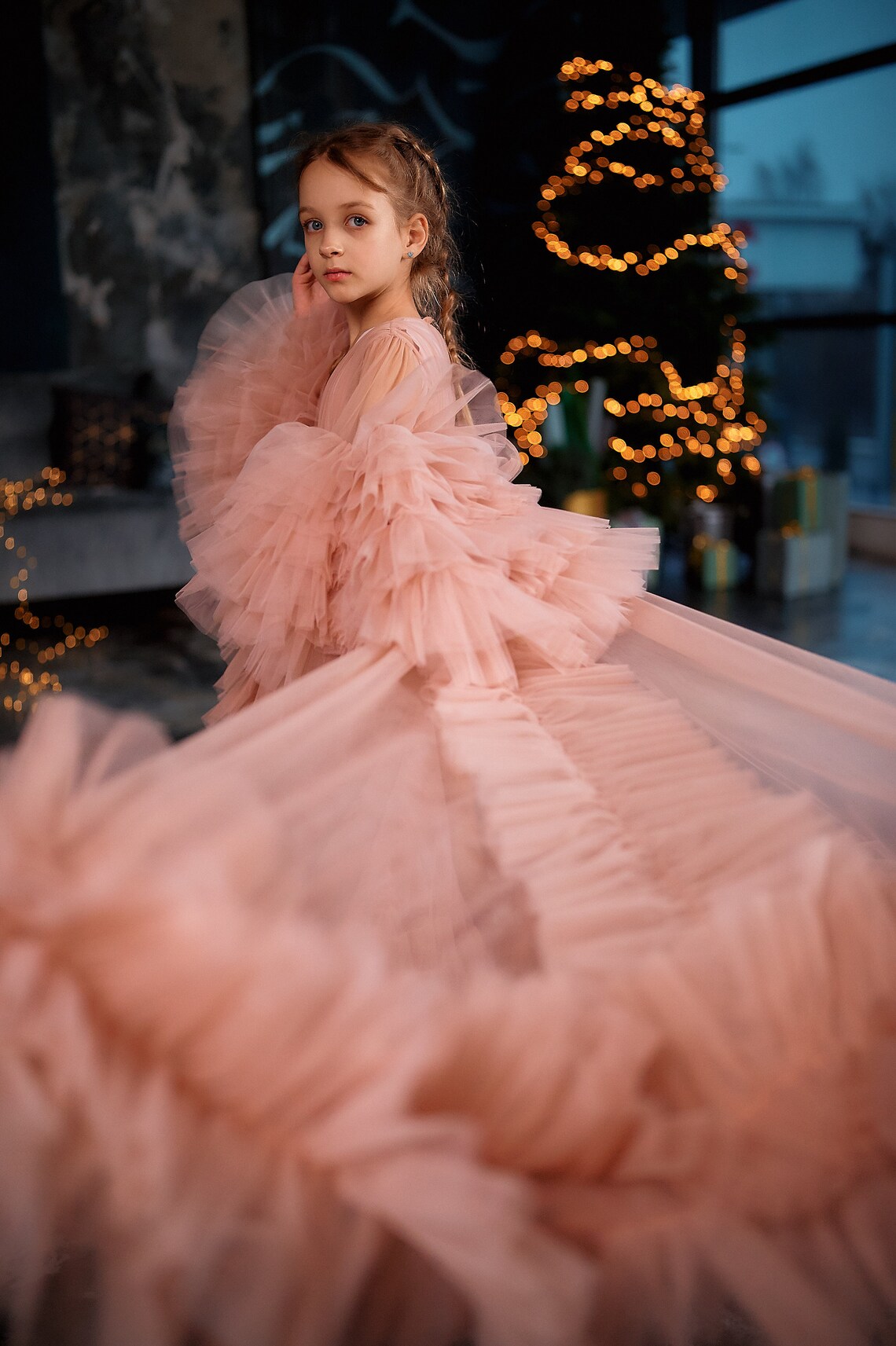 Pink Ruffles Flower Girls Dresses For Weddings Baby Party Prom Photoshoot Girl Dress Long Sleeve Birthday Gowns