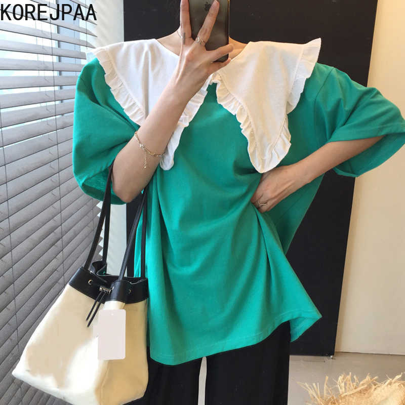 Korejpaa Women T-Shirt Summer Age-Reducing Candy Color Wood Ears Lapel Stitching Loose Solid Color Short-Sleeved Pullover 210526, Pink
Korejpaa Women T-Shirt Summer Age-Reducing Candy Color Wood Ears Lapel Stitching Loose Solid Color Short-Sleeved Pullover 210526, Pink