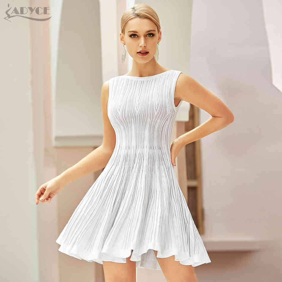 Summer Women White Sleeveless Casual Bodycon Dress Sexy Tank O Neck Fit and Flare Celebrity Runway Party Dresses 210423