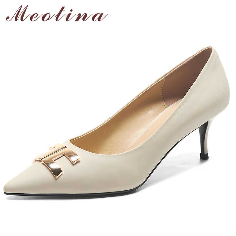 Meotina Natural Genuine Leather Shoes Women Pumps Pointed Toe High Heels Metal Decoration Thin Heel Shoes Office Ladies Footwear 210608, White
Meotina Natural Genuine Leather Shoes Women Pumps Pointed Toe High Heels Metal Decoration Thin Heel Shoes Office Ladies Footwear 210608, White