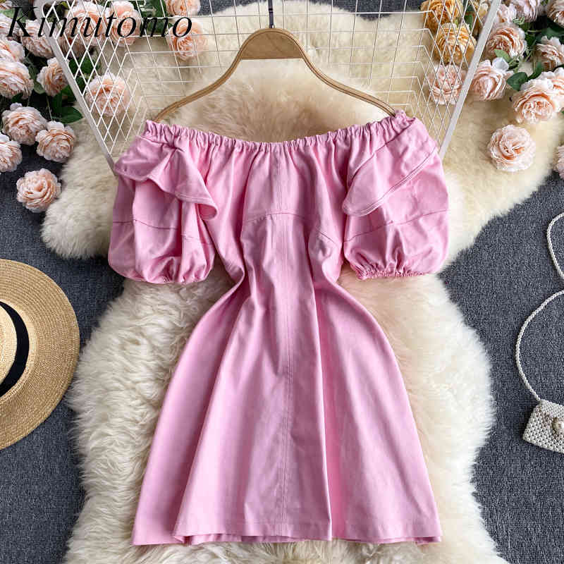 Kimutomo Chic Solid Summer Dress Sexy Off Shoulder Slash Neck Bubble Sleeve Slim Waist A-line Mini Vestido Female 210521, Pink
Kimutomo Chic Solid Summer Dress Sexy Off Shoulder Slash Neck Bubble Sleeve Slim Waist A-line Mini Vestido Female 210521, Pink