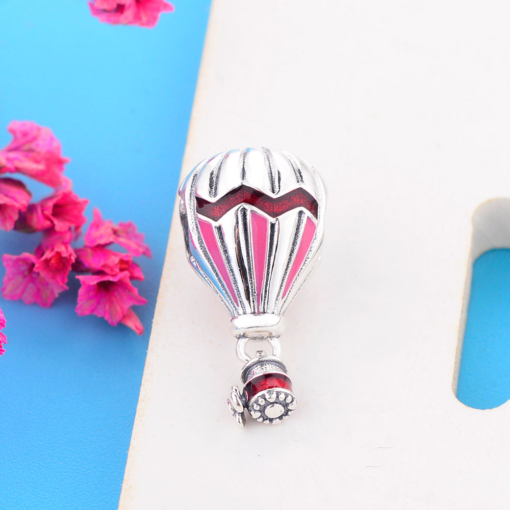 Fit Original Charm Bracelet 925 Silver Blue Red H0t Air Balloon Pendant Bead For Making Women Travel Berloque