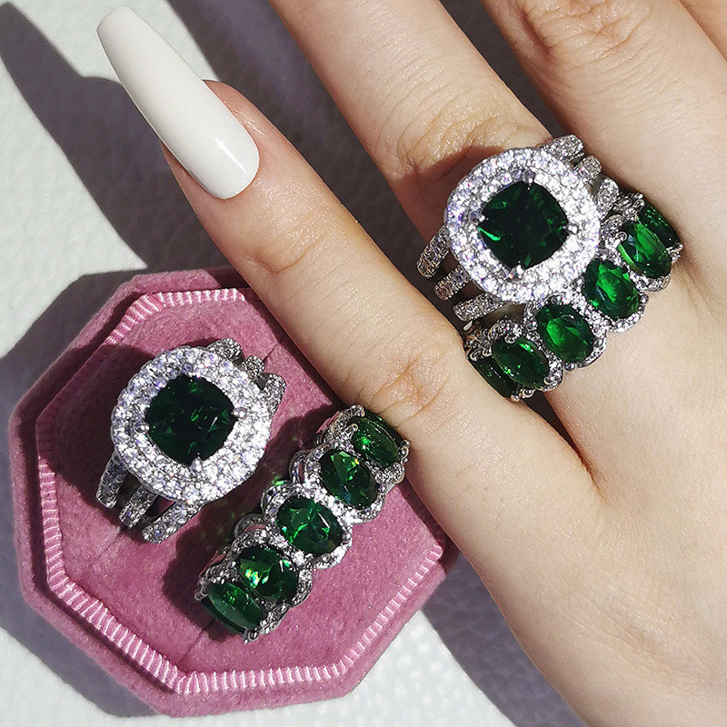 Handmade Wedding Rings: Sterg Sier Multi-Color Cubic Zirconia Eternity Bridal Set