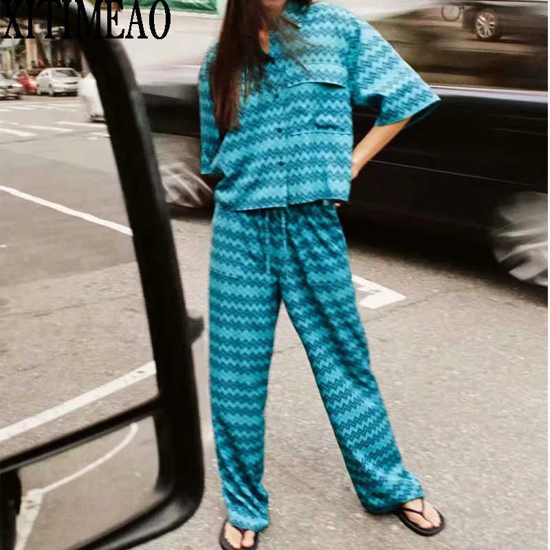 Za Summer Women Retro Printing Simple Style Short Sleeve Shirt And High Waist Casual Pants Chic Tops XITIMEAO 210602, Green top
Za Summer Women Retro Printing Simple Style Short Sleeve Shirt And High Waist Casual Pants Chic Tops XITIMEAO 210602, Green top