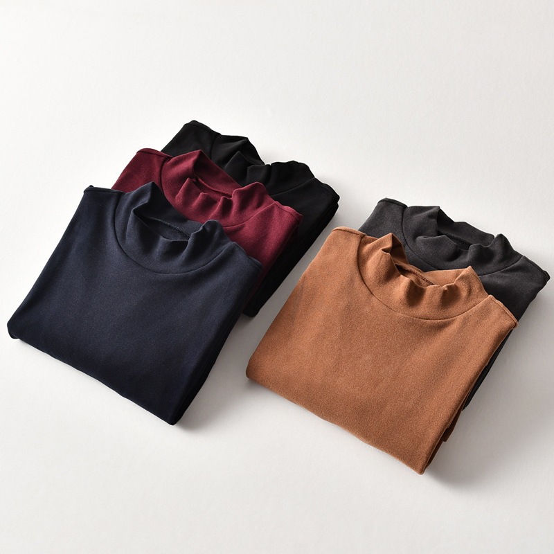 Casual Men Long Sleeve T-shirt Top Autumn Solid Color Turtleneck Cotton Comfort T-shirt Bottoming Top Tee Shirt homme 210515