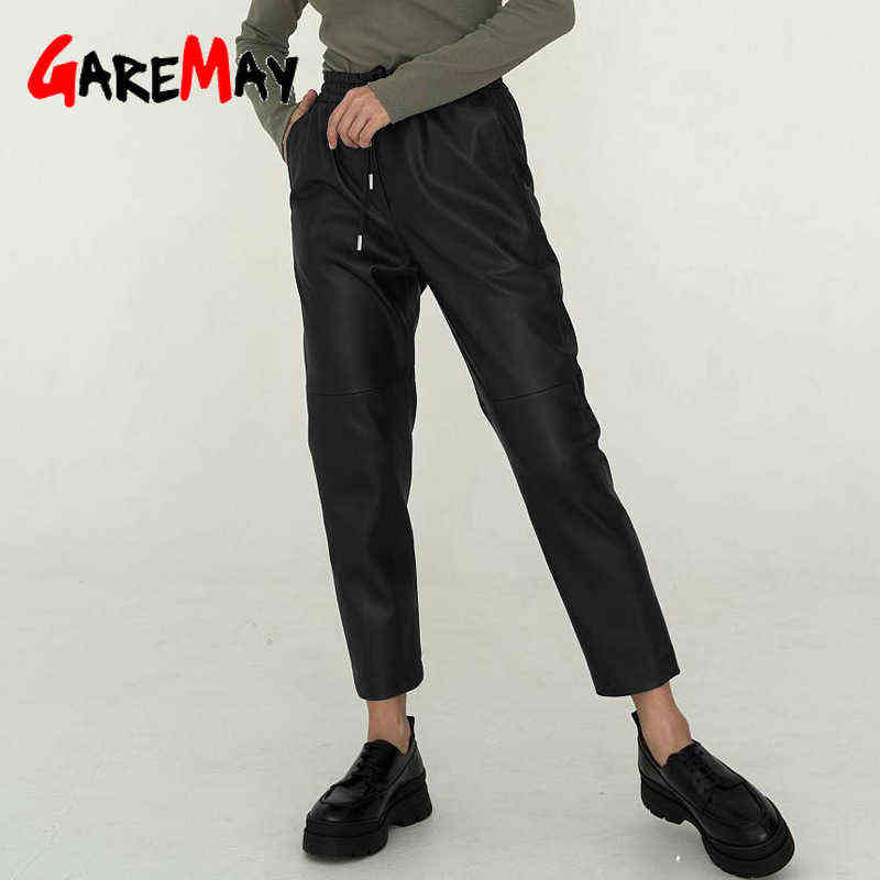 Autumn Winter Women's Leather Trousers High Waist Loose black Brown Straight Leg Pants Classic pu Faux for Women 211115