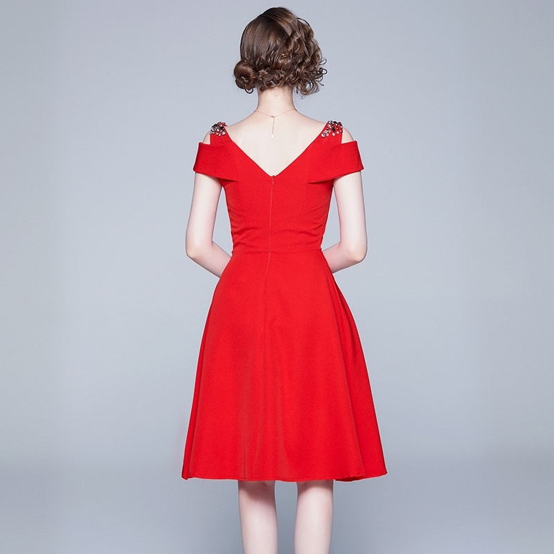 Fashion Summer Elegant Vintage Dress Women Sexy V-Neck Beading Runway Dresses Office Work Vestidos 210520