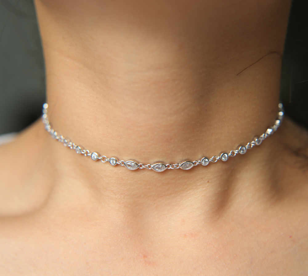 Bling Real 925 cz crystal choker necklace gold color chain eye stone pendant short necklace for women jewelry dropshipping