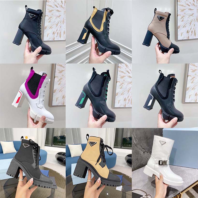 Designer Boots Women Heel Ankle Boot Martin Chaelsea Booties Leather And Nylon Fabric Lacing Two Materials Triangular Logo Tyre Raised Soles Luxury Shoes With Box, #18
Designer Boots Women Heel Ankle Boot Martin Chaelsea Booties Leather And Nylon Fabric Lacing Two Materials Triangular Logo Tyre Raised Soles Luxury Shoes With Box, #18