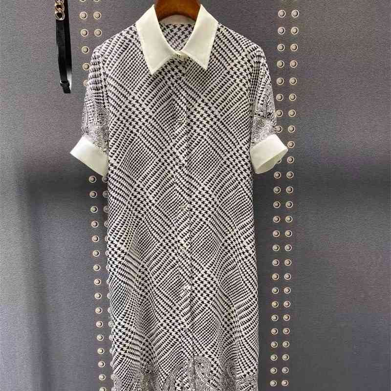 Truevoker Summer Silk Straigth Dress Lady Short Sleeve Peter Pan Collar Vintage Print Casual Robe 210602, Gray 
Truevoker Summer Silk Straigth Dress Lady Short Sleeve Peter Pan Collar Vintage Print Casual Robe 210602, Gray
