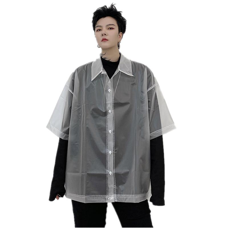 Spring Summer Men's Transparent TPU Loose Casual Jacket Half Sleeve Waterproof Outwear Coat Jackets