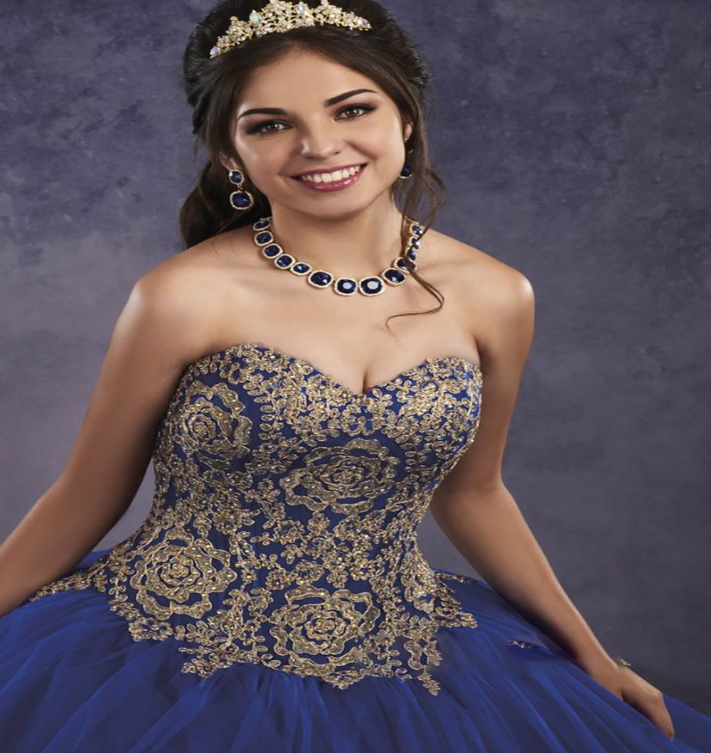 Vintage Sweet 15 Royal Blue Red Quinceanera Dresses With Gold Appliques Sweetheart Lace Up Back Ball Gown Prom Dress 2021 Formal Party Vestidos 16 Año