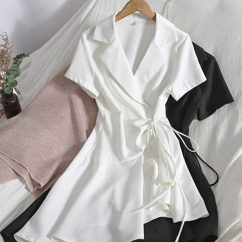 Black/White Irregular Mini Dress Women Casual Drawstring Short Sleeve Turn-Down Collar High Waist Ruffle Office Ladies Vestidos Y0603
Black/White Irregular Mini Dress Women Casual Drawstring Short Sleeve Turn-Down Collar High Waist Ruffle Office Ladies Vestidos Y0603