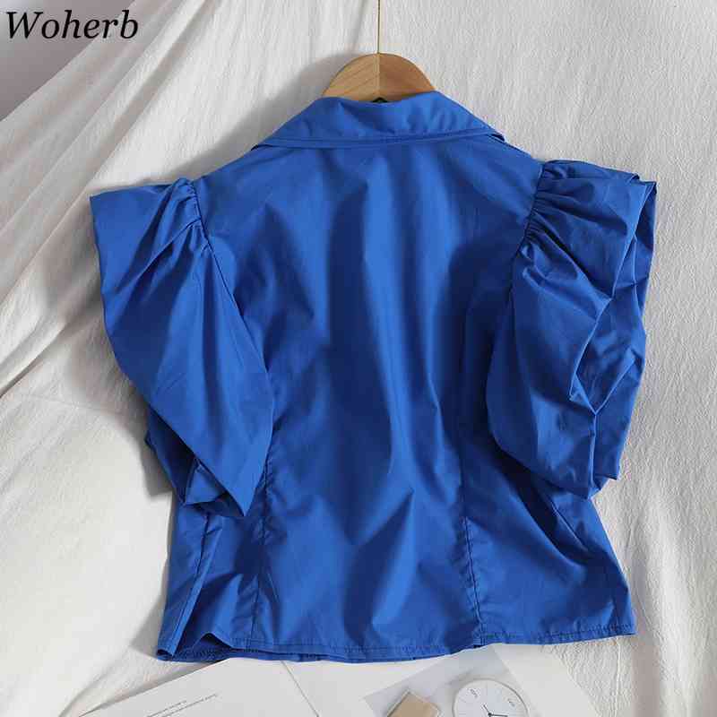 Summer Chic Puff Sleeve Blouse Shirt Women Short Tunics Solid Korean Vintage Fashion Ladies Blusas Mujer 210519