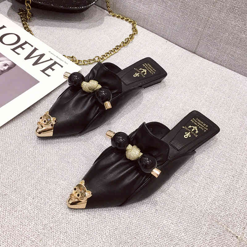 slippers fashion mule women flat shoes pointed toe female animal buckle slides slip on dress loafers pearl decoration shoe woman j, Black
slippers fashion mule women flat shoes pointed toe female animal buckle slides slip on dress loafers pearl decoration shoe woman j, Black