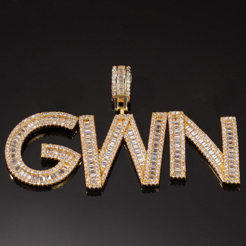 Hip Hop Jewellery Bread Diamond Pendant Necklace Custom Name Iced Out Chains Cubic Zirconia Copper Set With Diamonds Plating Letter