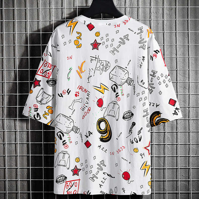 Summer Hip Hop Print T-shirts Men Streetwear Casual Oversized Cotton Tshirt Male Harajuku Loose Tee Tops Plus Size 6XL 7XL 8XL 210629
