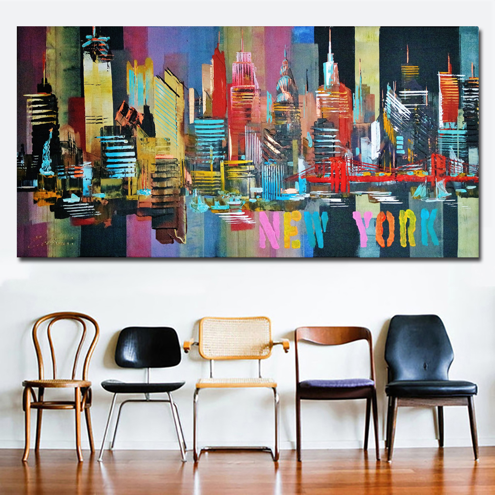 New York Skyline Abstract City Painting Canvas Print For Living Room Wall Art Modern Building Decoration Quadros