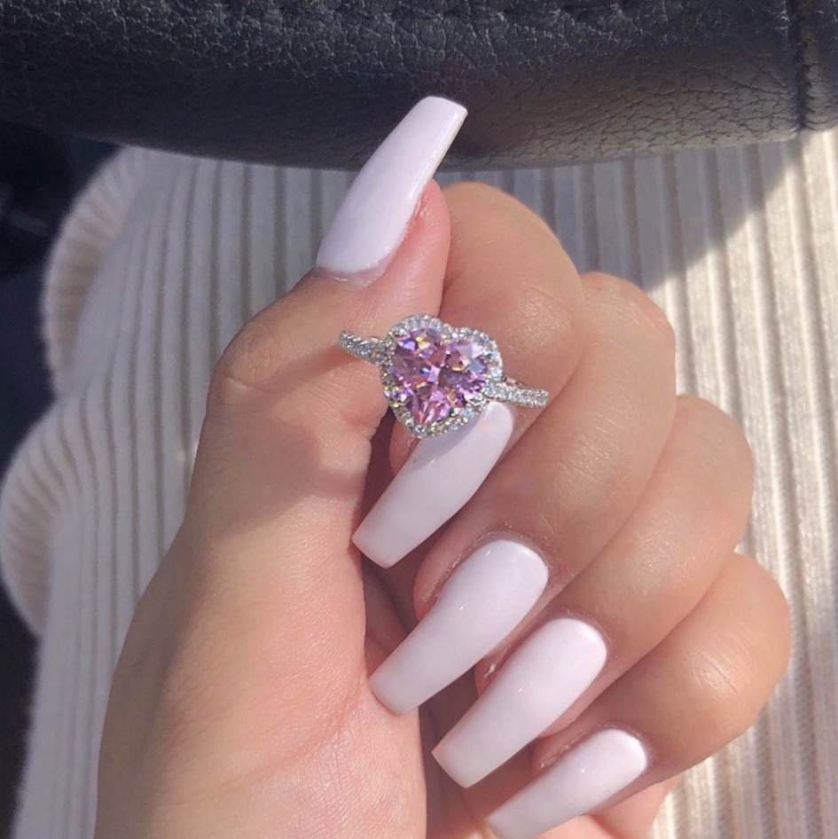 Pink Love Heart Promise Ring Engagement Wedding Band Rings For Women Jewelry