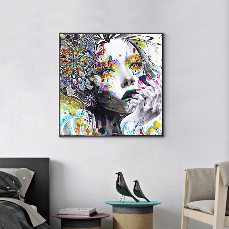 Modern Wall Art Girl With Flowers Oil Painting Abstract Art Prints Painting On Canvas Pictures Decor For Living Room