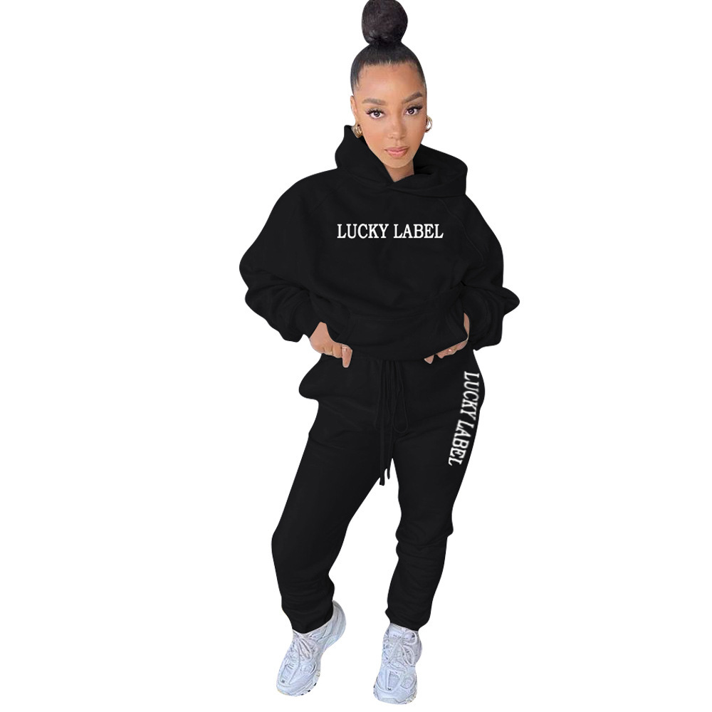 Lucky Label Embroidery Long Sleeve Hooded Sporty Hoodie and Drawstring Jogger Sweatpant 2021 Fall Women Workout Two Piece Outfit, Red
Lucky Label Embroidery Long Sleeve Hooded Sporty Hoodie and Drawstring Jogger Sweatpant 2021 Fall Women Workout Two Piece Outfit, Red