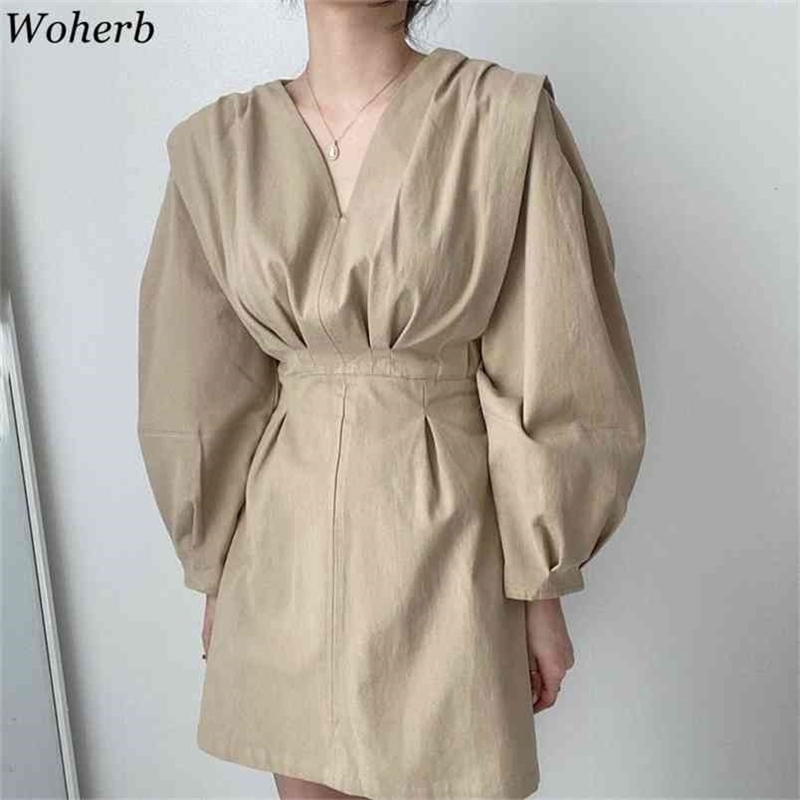 Chic Dress for Women Korean Clothing Robe V-neck Lantern Sleeve Mini Dresses Slim Waist Elegant Vestidos Mujer 210519, Dark beige
Chic Dress for Women Korean Clothing Robe V-neck Lantern Sleeve Mini Dresses Slim Waist Elegant Vestidos Mujer 210519, Dark beige
