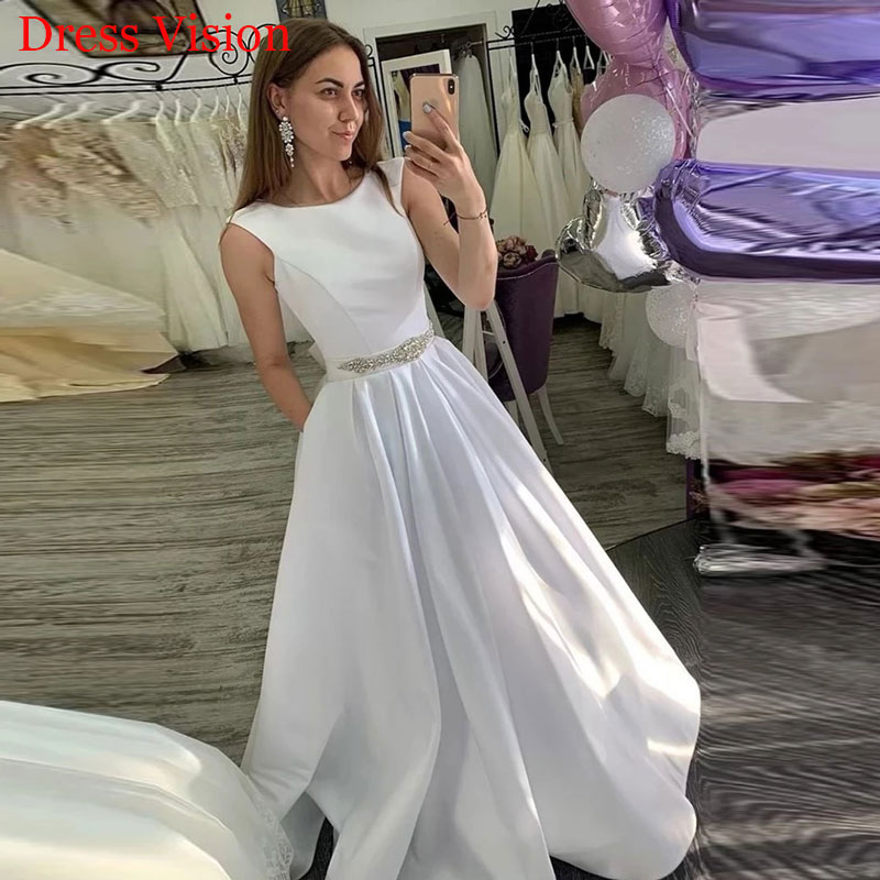 Elegant Satin O-neck Sleeveless Wedding Dresses Vestidos De Novia Robe De Soire De Mariage Wedding Gown, White
Elegant Satin O-neck Sleeveless Wedding Dresses Vestidos De Novia Robe De Soire De Mariage Wedding Gown, White