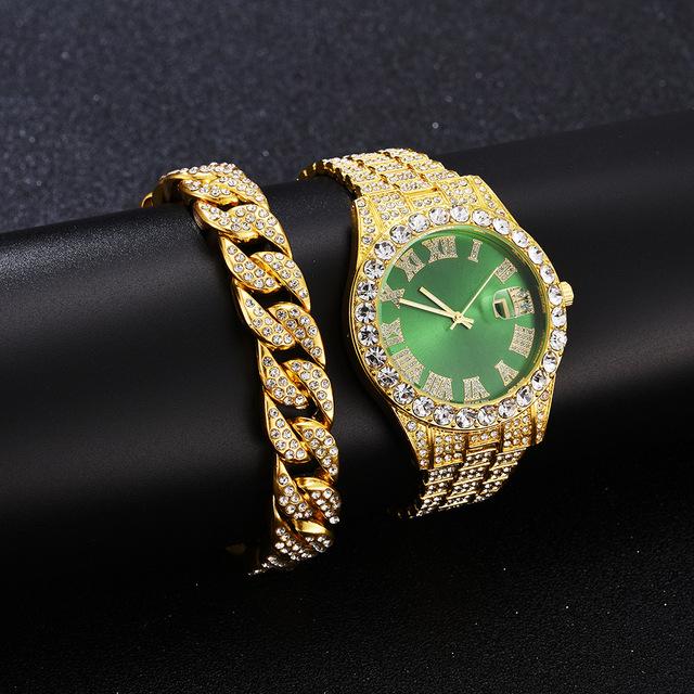 Wristwatches Full Iced Out Watch + Bracelet For Men Women Couple Luxury Red Dial Green Water Ghost Watches Gold Diamond Mens Calendar, Sliver blue 14f
Wristwatches Full Iced Out Watch + Bracelet For Men Women Couple Luxury Red Dial Green Water Ghost Watches Gold Diamond Mens Calendar, Sliver blue 14f