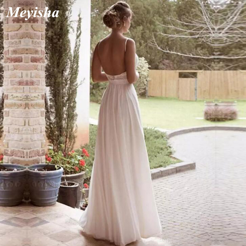 ZJ9113 2021 Deep V-neck Chiffon Beach Bridel Dress For Bride Long Maxi Plus Size Fashional Design Wedding Dresses